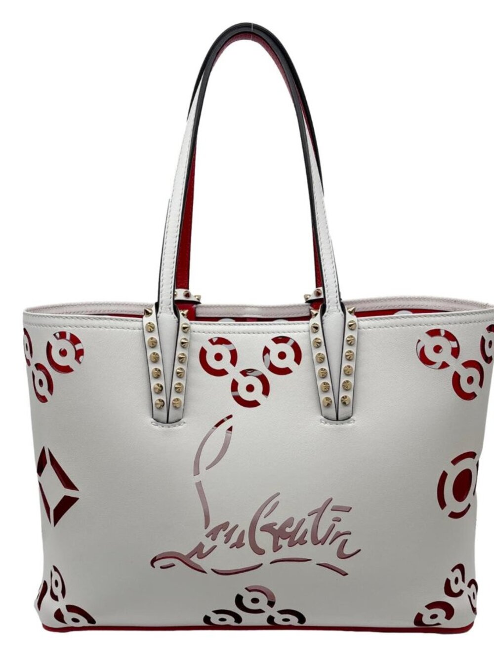 Christian Louboutin Cabarock Spikes Loubinthesky Calfskin Leather Tote Bag Whit
